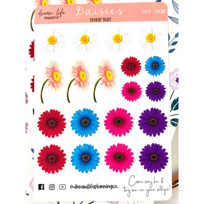 Daisy Stickers for Bullet Journal Stickers for Planners Cute Daisy Planner Sticker Sheet Flower Planner Stickers Deco Sticker Sheets Flowers