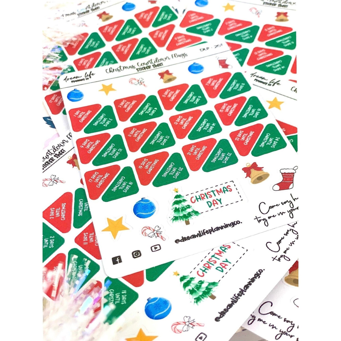 Christmas Countdown Stickers, Christmas Stickers, Christmas Themed Stickers, Corner Flags, BUJO Stickers, Planner Stickers, Sticker Sheet