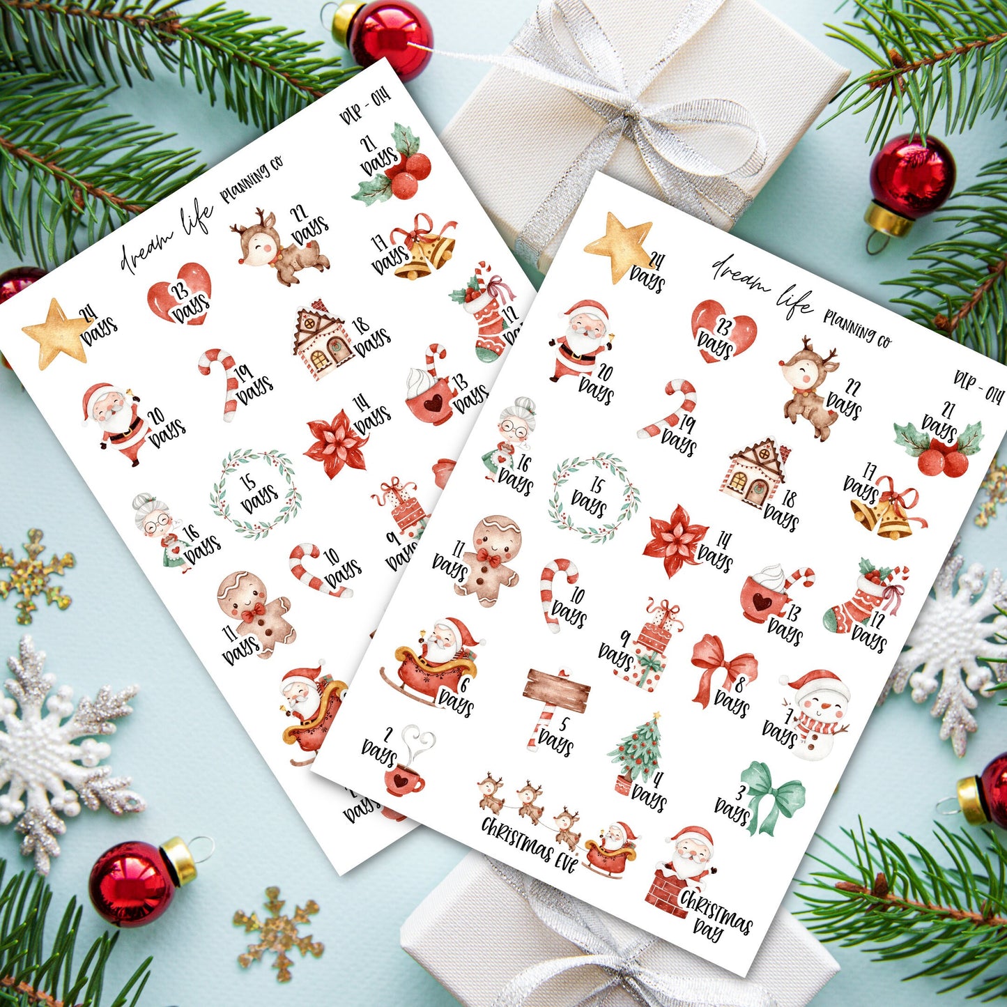 Christmas Countdown Stickers, Christmas Planner Stickers, Christmas Calendar Stickers, Planner Stickers, Diary Stickers, Journaling Stickers