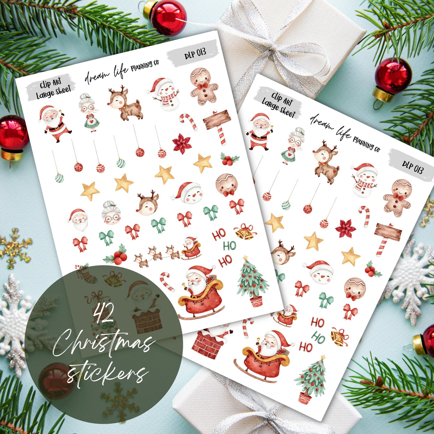 Christmas Decoration Stickers, 42 Christmas Themed Planner Stickers, Bullet Journal, Planner Stickers, Cute Planner Sticker, Sticker Sheet