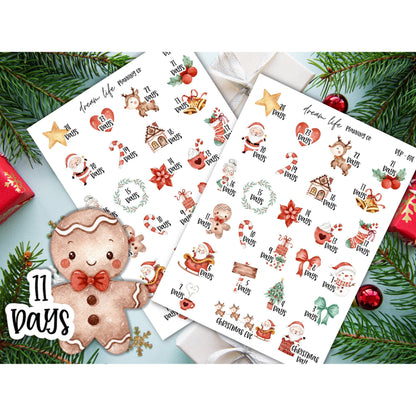 Christmas Countdown Stickers, Christmas Planner Stickers, Christmas Calendar Stickers, Planner Stickers, Diary Stickers, Journaling Stickers