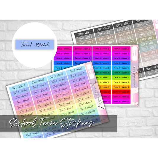 Clear Coloured School Term Sticker Boxes, Back to School Stickers, Bullet Journal, Planner, Diary Stickers, Student Teacher Planner Stickers