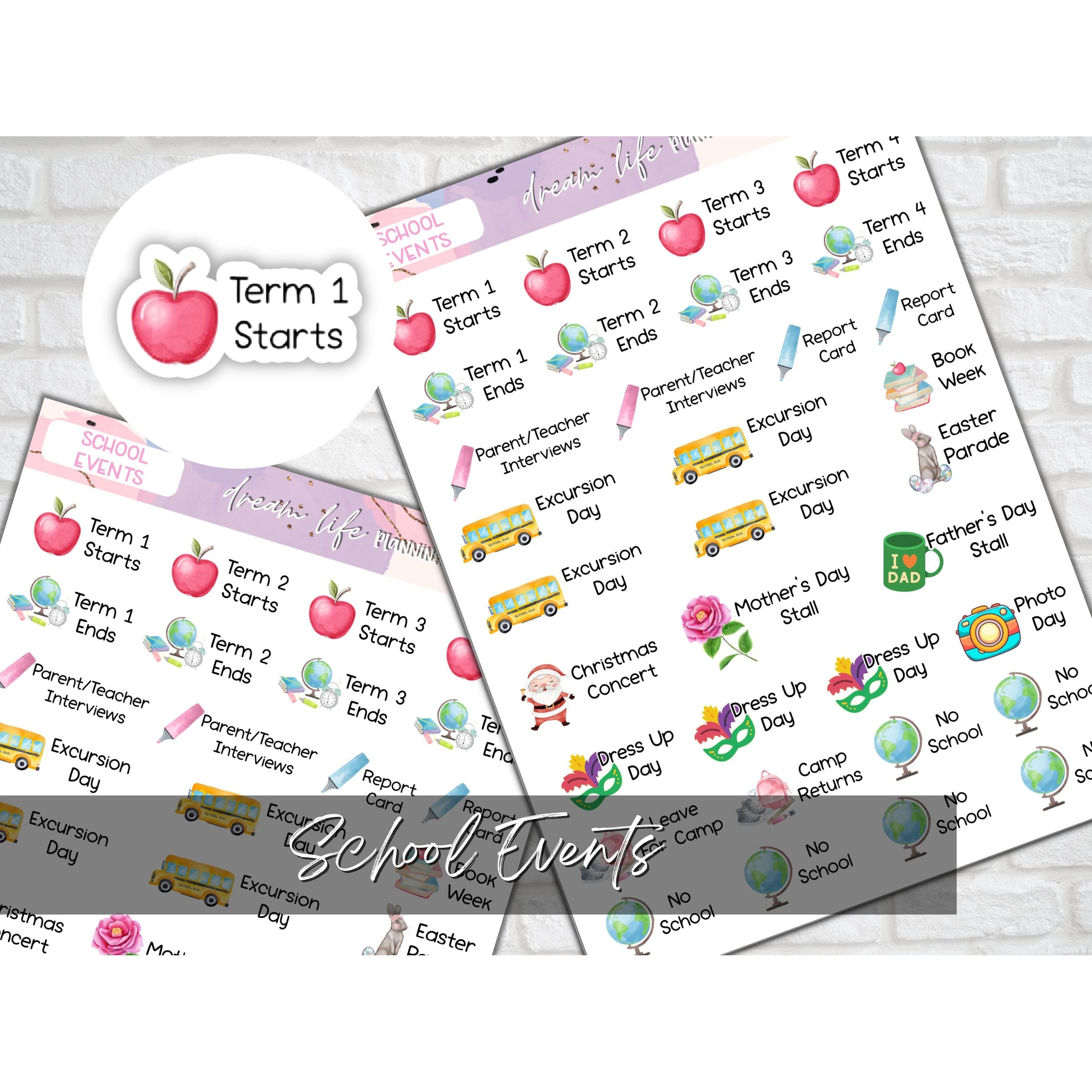 School Event Stickers, Back to School Bullet Journal, Planner, Diary S ...