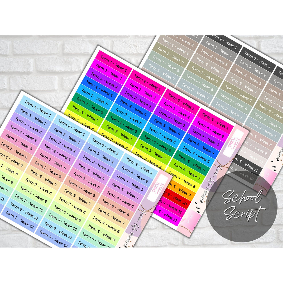 Clear Coloured School Term Sticker Boxes, Back to School Stickers, Bul