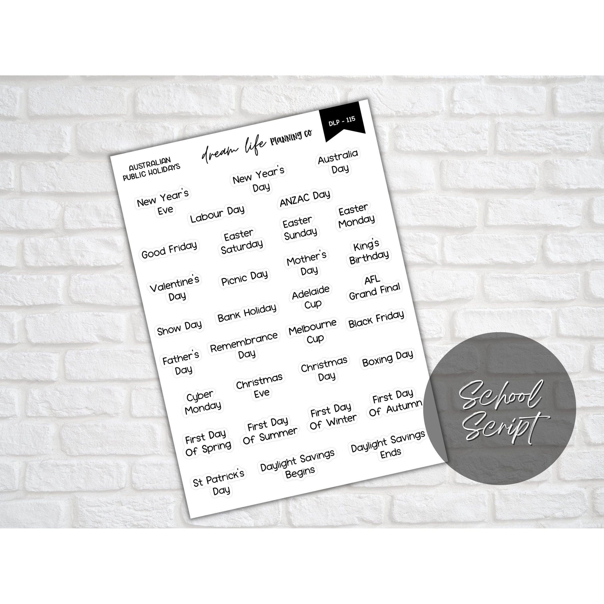 Clear Foiled Australian Public Holiday Script Stickers, Calendar Holiday Stickers, Bullet Journal, Planner, Diary, Planner Script Stickers