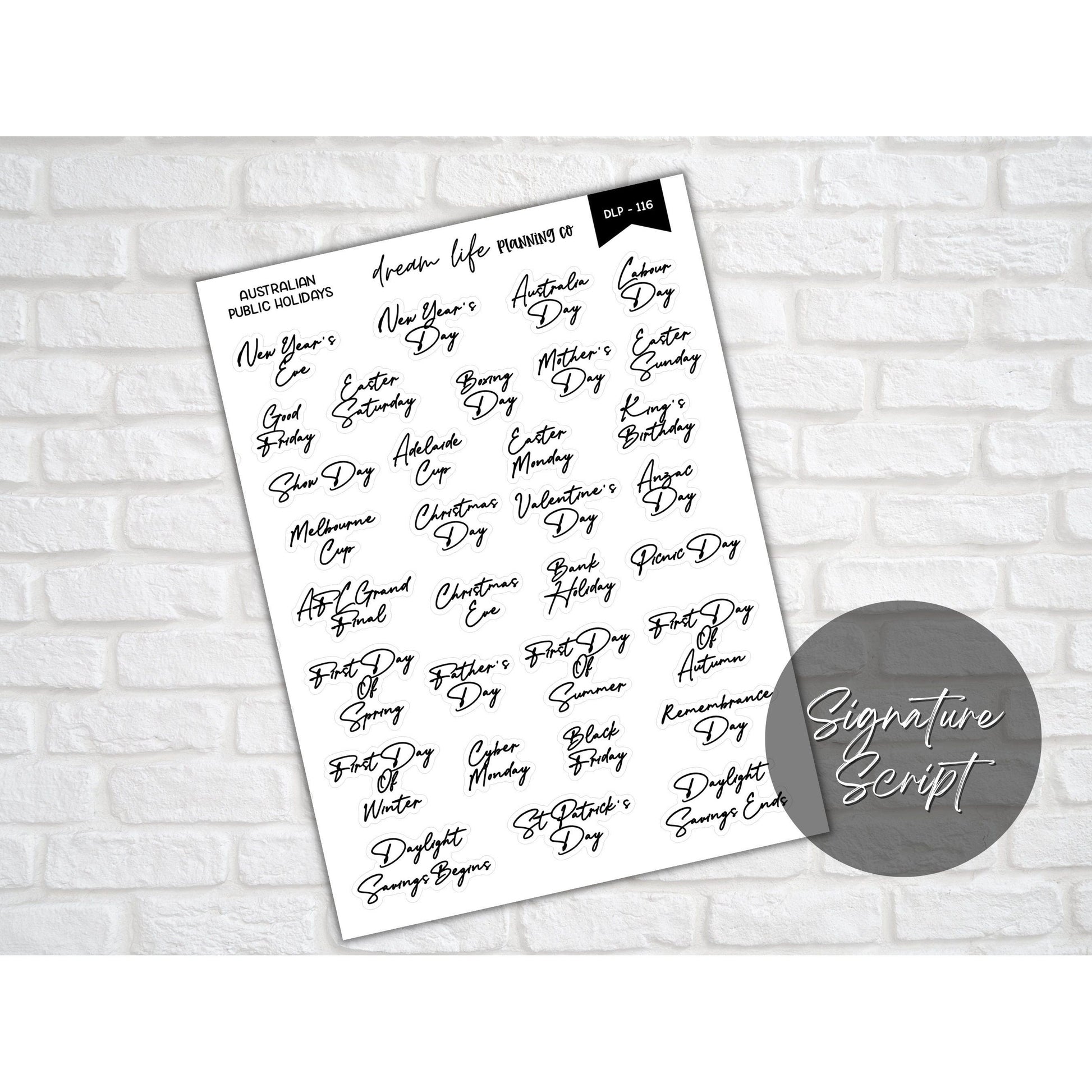 Clear Foiled Australian Public Holiday Script Stickers, Calendar Holiday Stickers, Bullet Journal, Planner, Diary, Planner Script Stickers