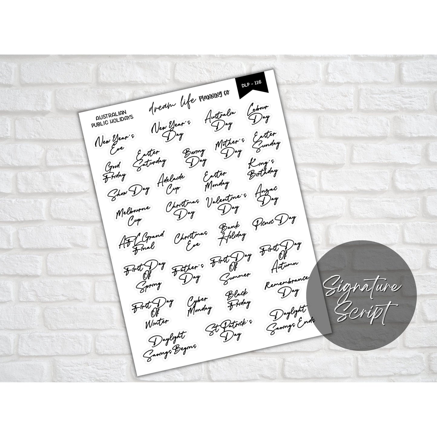 Australian Public Holiday Script Stickers, Calendar Holiday Stickers, Bullet Journal, Planner, Diary, Calendar Stickers, Planner Stickers