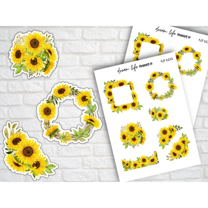 Deco Planner Stickers Sunflower Decorative Planner Stickers for Bullet Journal Stickers Cute Sunflower Planner Sticker Sheets Erin Condren