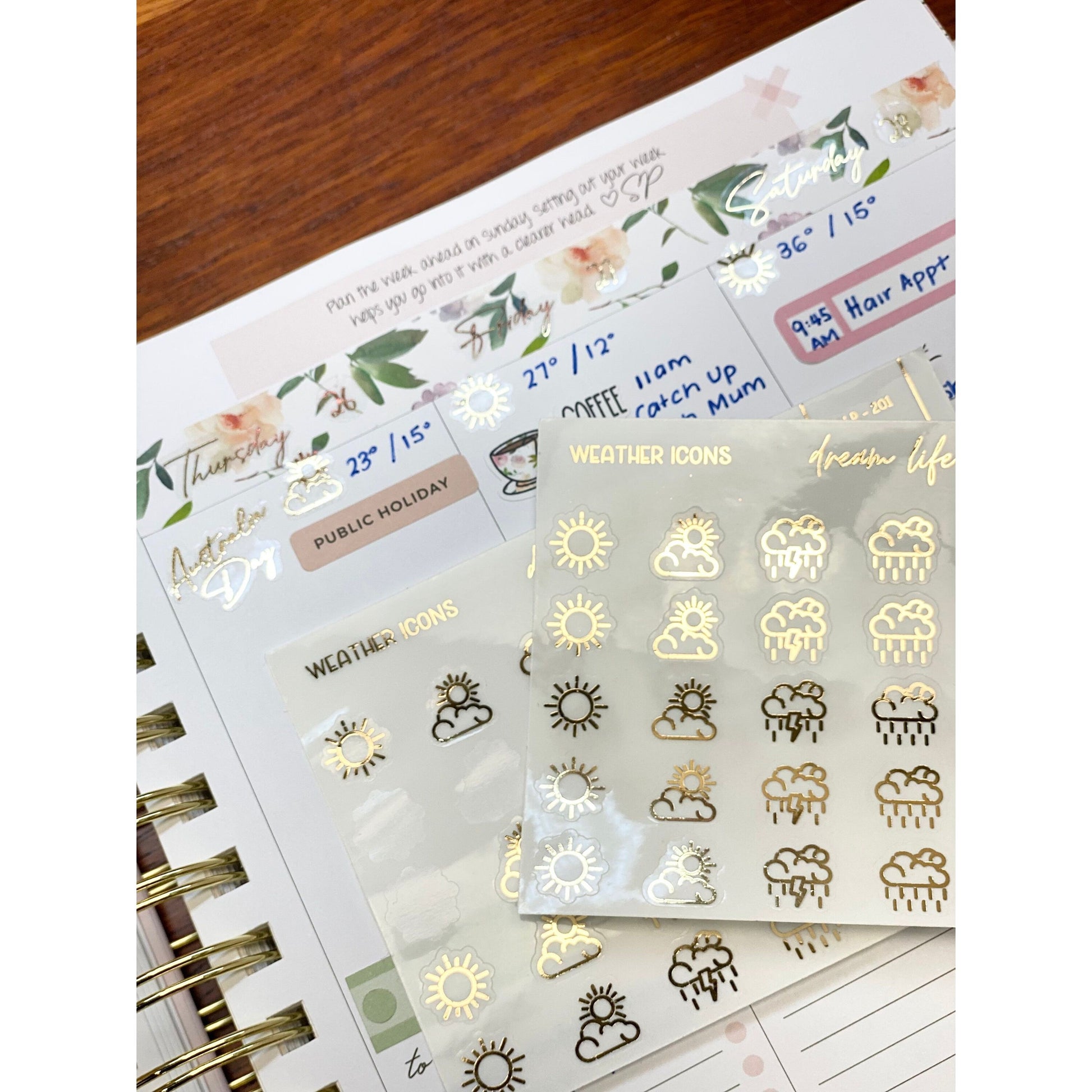 CLEAR Foiled Weather Icons Planner Stickers Bullet Journaling Weather Icons Planner Stickers Foiled Icons Cute Planner Sticker Foil Stickers