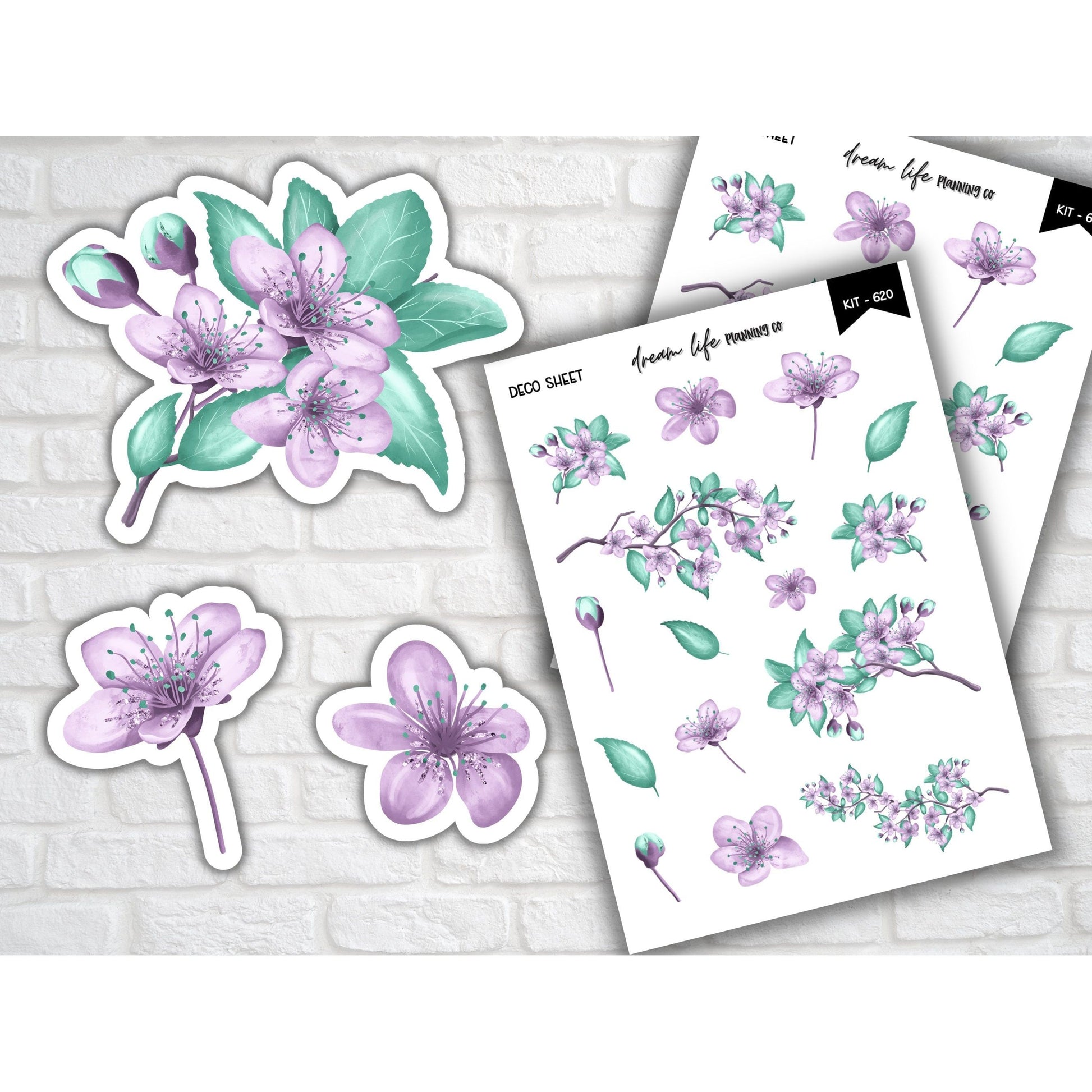 Purple and Green Floral Deco Planner Stickers Decorative Planner Stickers for Bullet Journal Stickers Cute Planner Sticker Sheets Floral