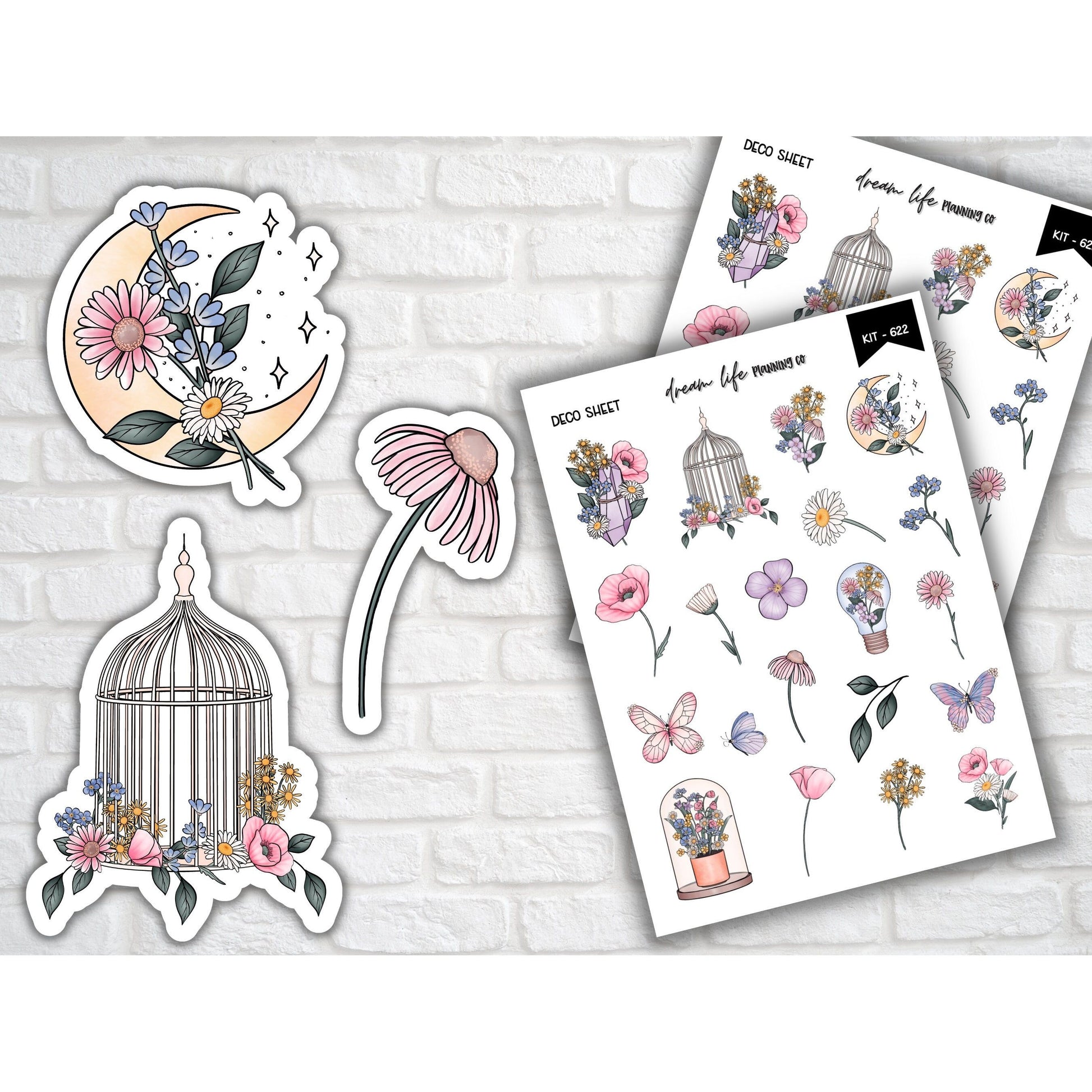 Mystic Moon & Wildflower Deco Planner Stickers Decorative Planner Stickers for Bullet Journal Planners Stickers Cute Planner Sticker Sheets