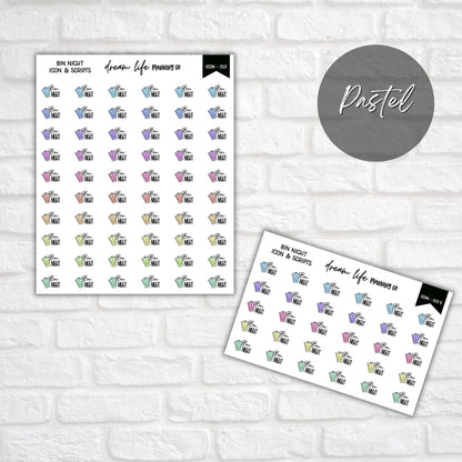 Bin Night Doodle Icon Planner Stickers, Bin Night Script Planner Stickers, Bullet Journal Stickers, Planner Diary and Calendar Stickers