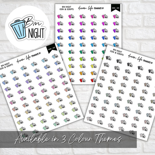 Bin Night Doodle Icon Planner Stickers, Bin Night Script Planner Stickers, Bullet Journal Stickers, Planner Diary and Calendar Stickers