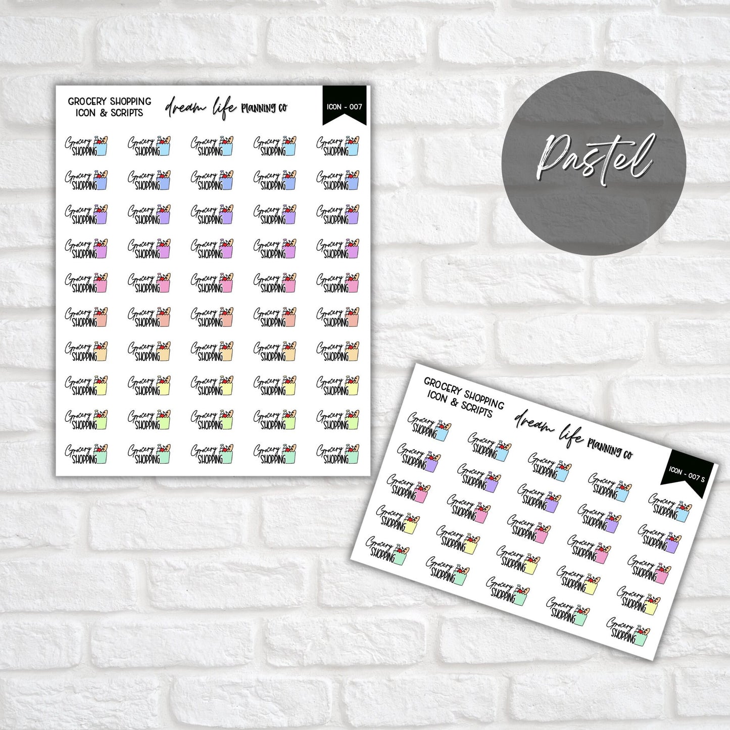 Grocery Shopping Doodle Icon Planner Stickers, Grocery Script Planner Stickers, Bullet Journal Stickers, Planner Diary and Calendar Stickers