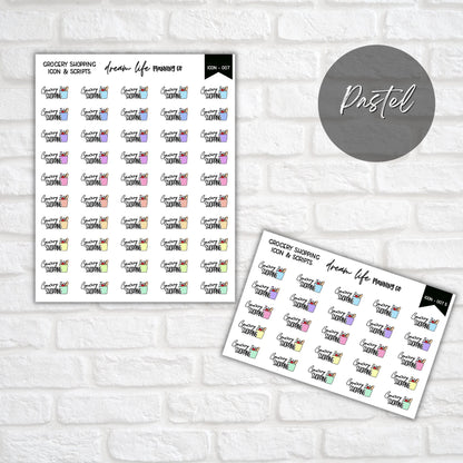 Grocery Shopping Doodle Icon Planner Stickers, Grocery Script Planner Stickers, Bullet Journal Stickers, Planner Diary and Calendar Stickers