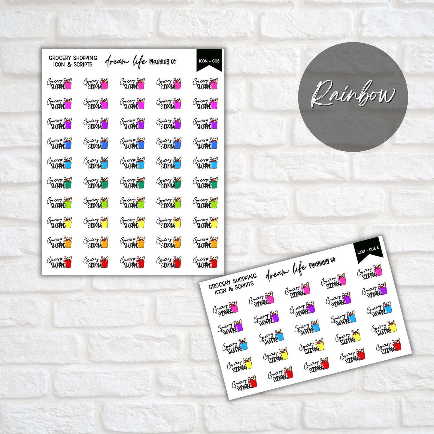 Grocery Shopping Doodle Icon Planner Stickers, Grocery Script Planner Stickers, Bullet Journal Stickers, Planner Diary and Calendar Stickers