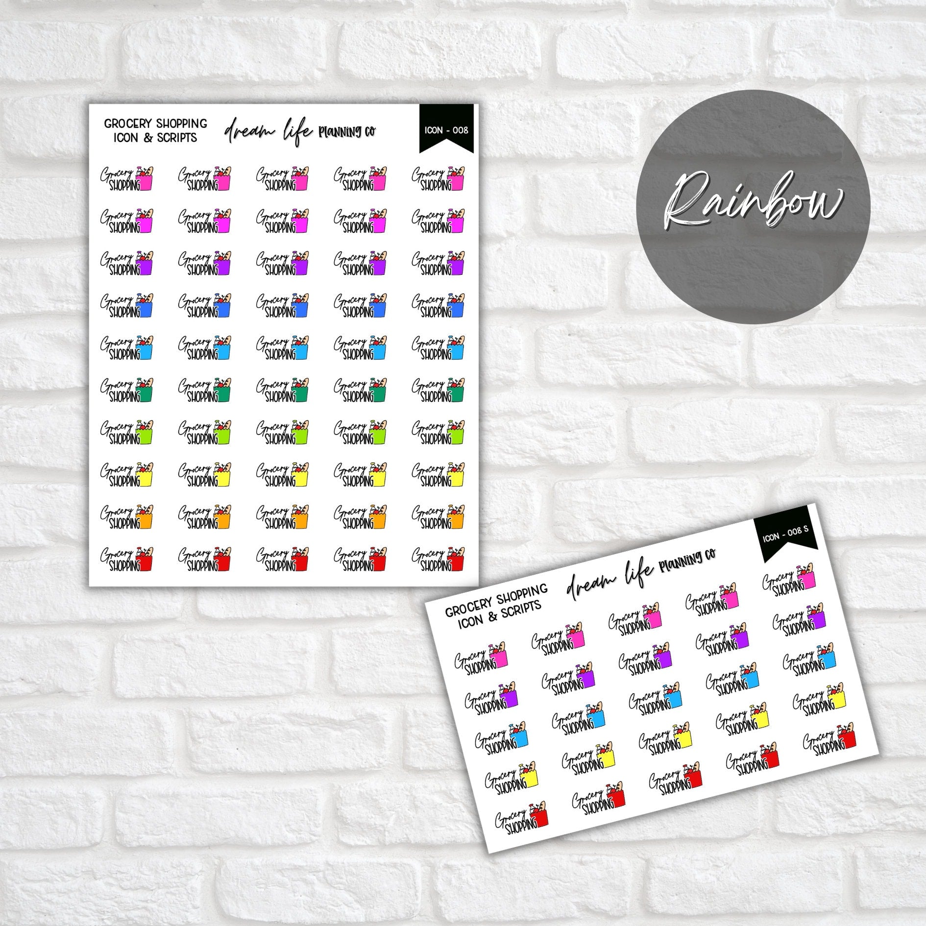 Grocery Shopping Doodle Icon Planner Stickers, Grocery Script Planner Stickers, Bullet Journal Stickers, Planner Diary and Calendar Stickers