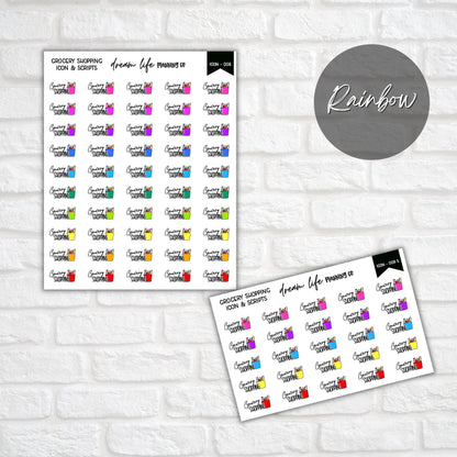 Grocery Shopping Doodle Icon Planner Stickers, Grocery Script Planner Stickers, Bullet Journal Stickers, Planner Diary and Calendar Stickers