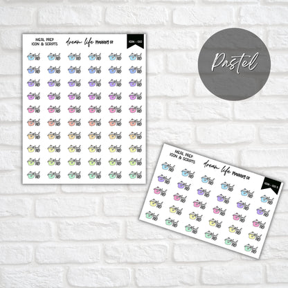 Meal Prep Icon Planner Stickers, Meal Prep Script Stickers, Meal Prep Icon Stickers, Bullet Journal, Planner Diary & Calendar Stickers