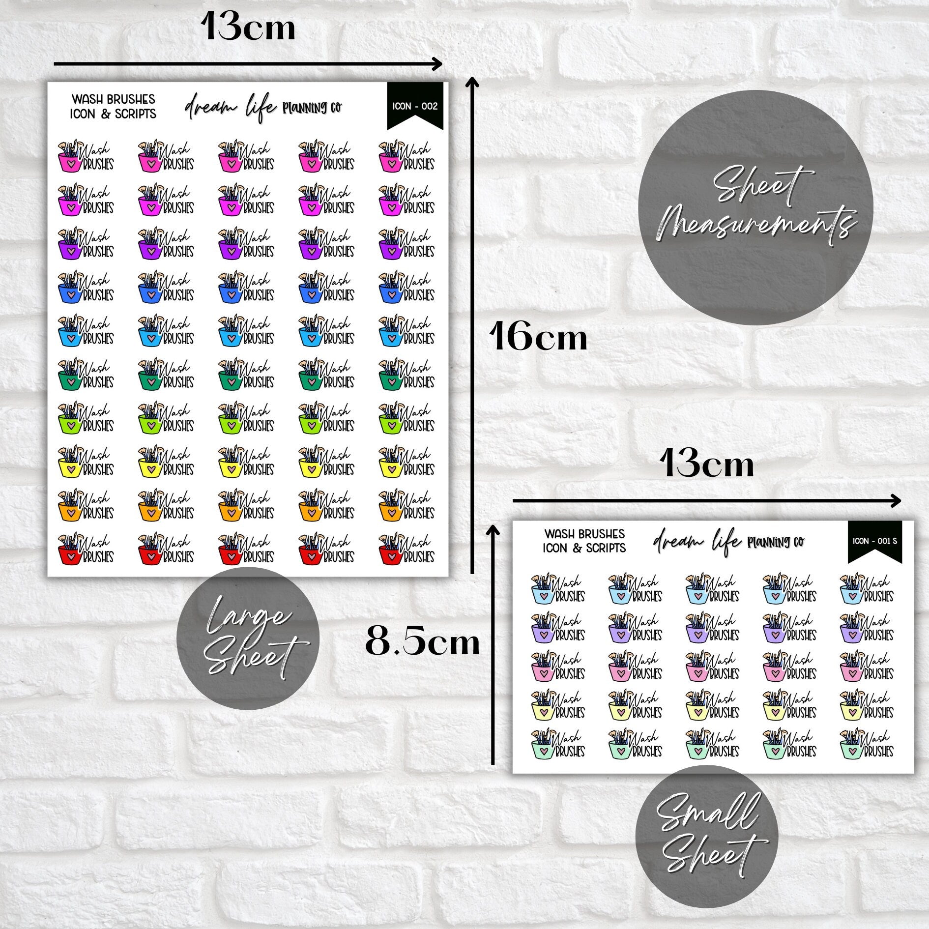 Wash Brushes Icon Planner Stickers, Wash Make Up Brushes Script Stickers, Icon Stickers, Bullet Journal, Planner Diary & Calendar Stickers