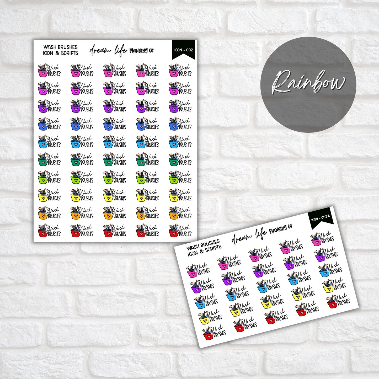 Wash Brushes Icon Planner Stickers, Wash Make Up Brushes Script Stickers, Icon Stickers, Bullet Journal, Planner Diary & Calendar Stickers