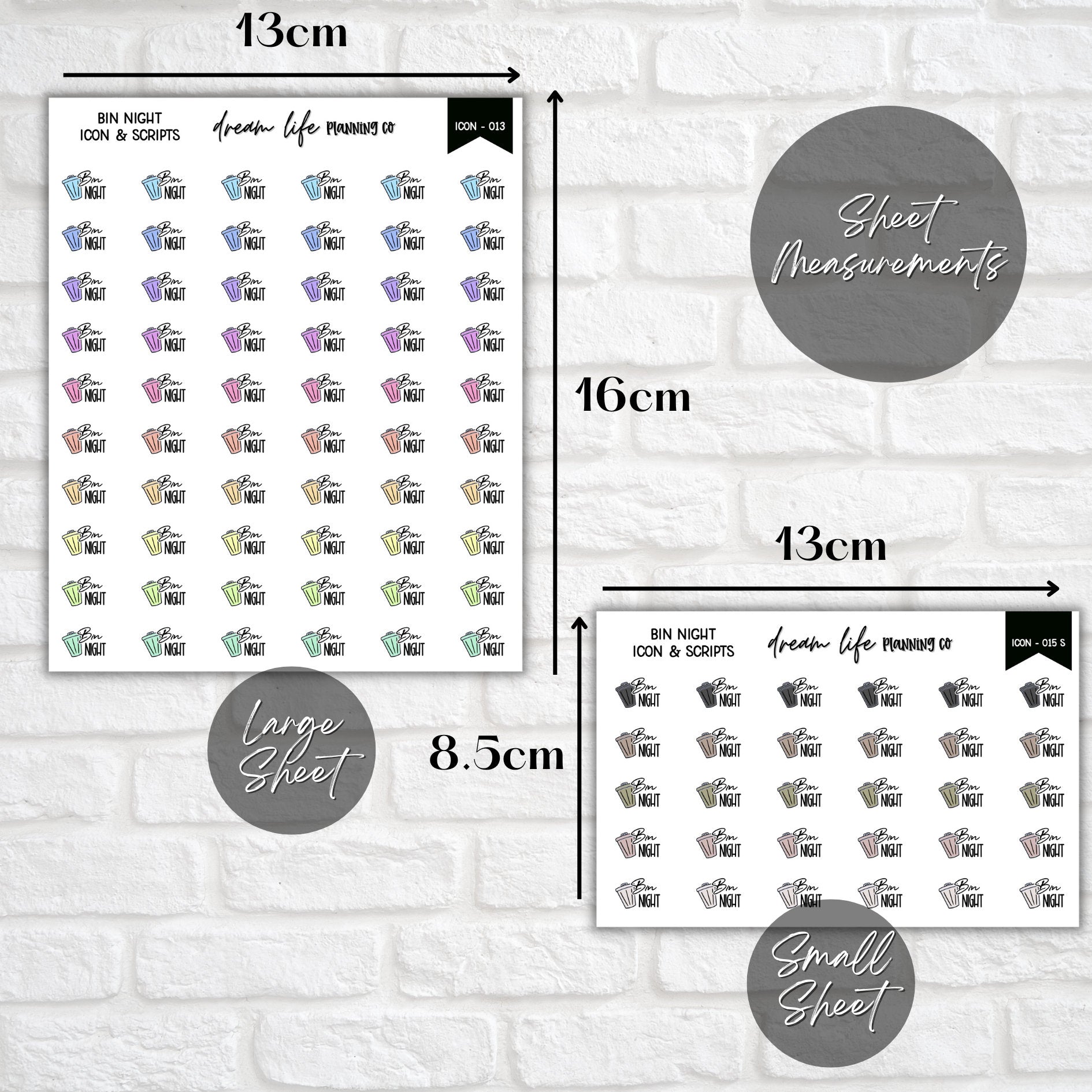 Bin Night Doodle Icon Planner Stickers, Bin Night Script Planner Stickers, Bullet Journal Stickers, Planner Diary and Calendar Stickers