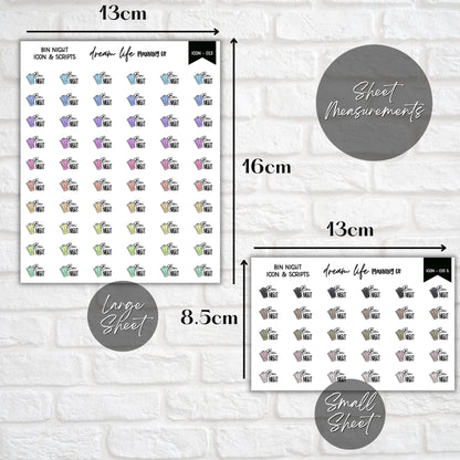 Bin Night Doodle Icon Planner Stickers, Bin Night Script Planner Stickers, Bullet Journal Stickers, Planner Diary and Calendar Stickers