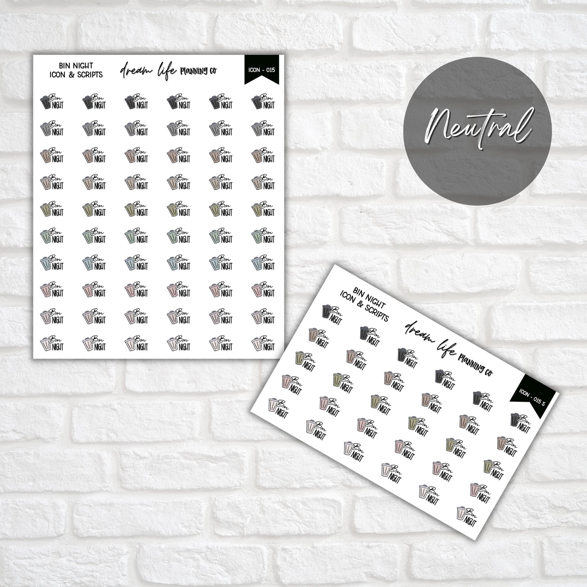 Bin Night Doodle Icon Planner Stickers, Bin Night Script Planner Stickers, Bullet Journal Stickers, Planner Diary and Calendar Stickers