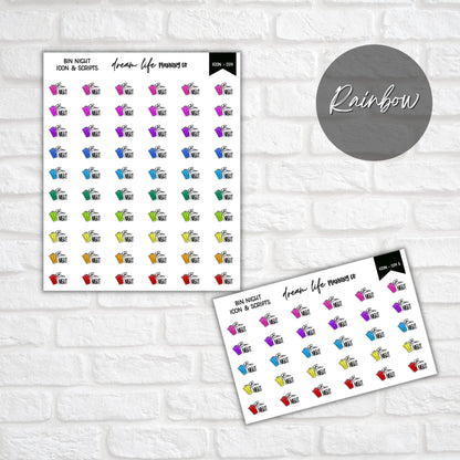 Bin Night Doodle Icon Planner Stickers, Bin Night Script Planner Stickers, Bullet Journal Stickers, Planner Diary and Calendar Stickers