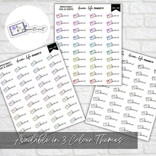 Appointment Doodle Icon Planner Stickers, Appointment Script Planner Stickers, Bullet Journal Stickers, Planner Diary and Calendar Stickers