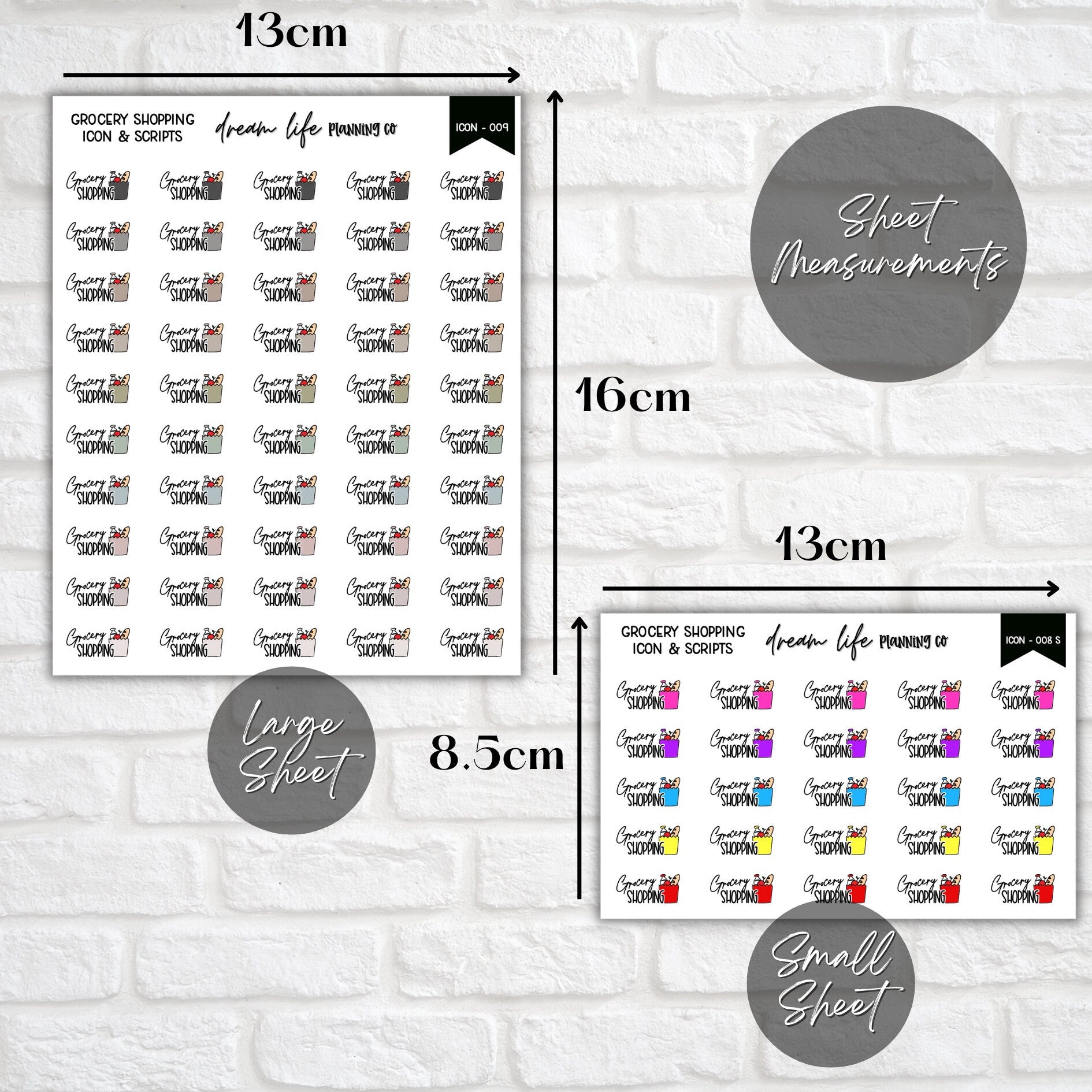 Grocery Shopping Doodle Icon Planner Stickers, Grocery Script Planner Stickers, Bullet Journal Stickers, Planner Diary and Calendar Stickers