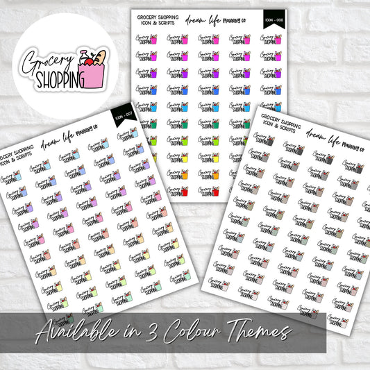 Grocery Shopping Doodle Icon Planner Stickers, Grocery Script Planner Stickers, Bullet Journal Stickers, Planner Diary and Calendar Stickers