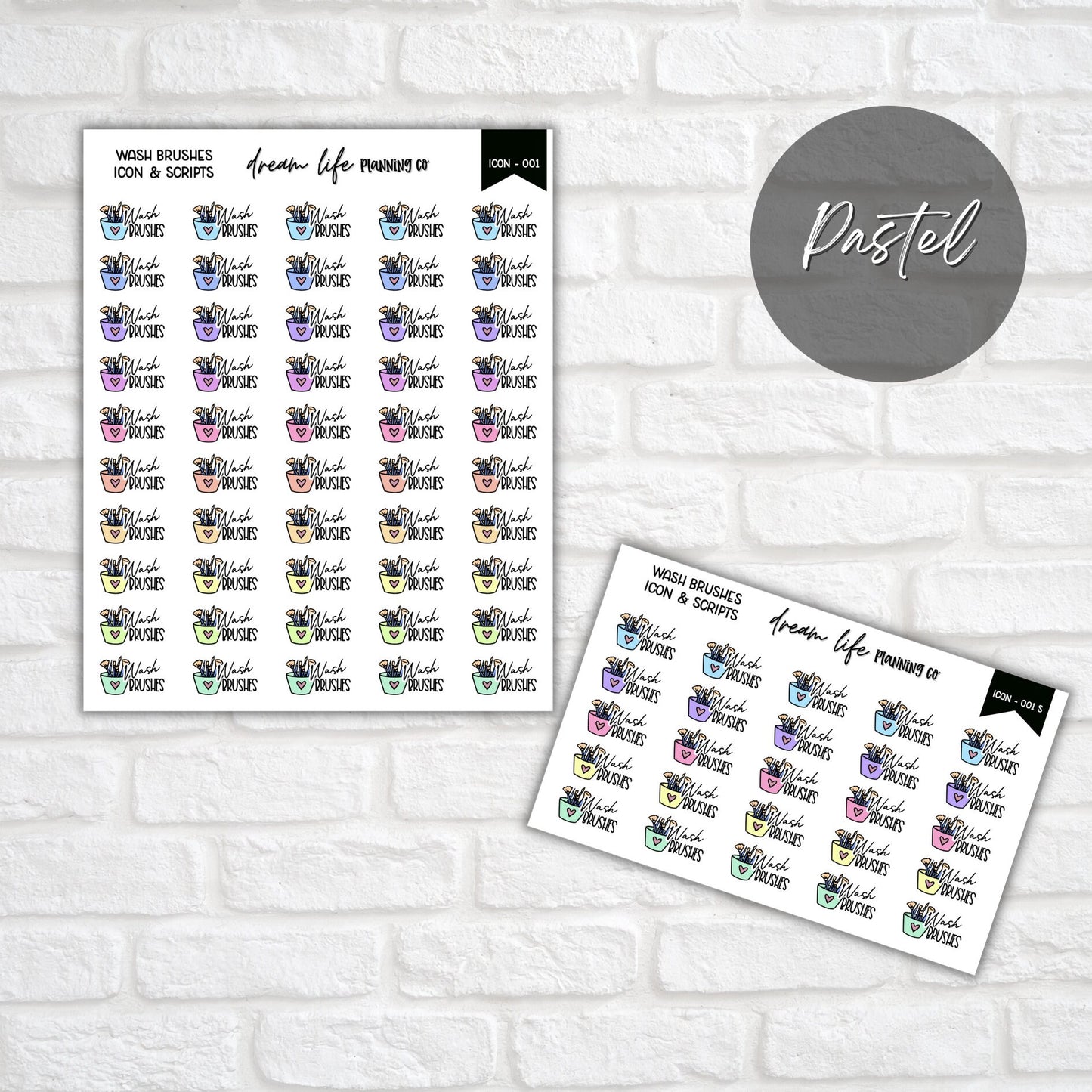 Wash Brushes Icon Planner Stickers, Wash Make Up Brushes Script Stickers, Icon Stickers, Bullet Journal, Planner Diary & Calendar Stickers