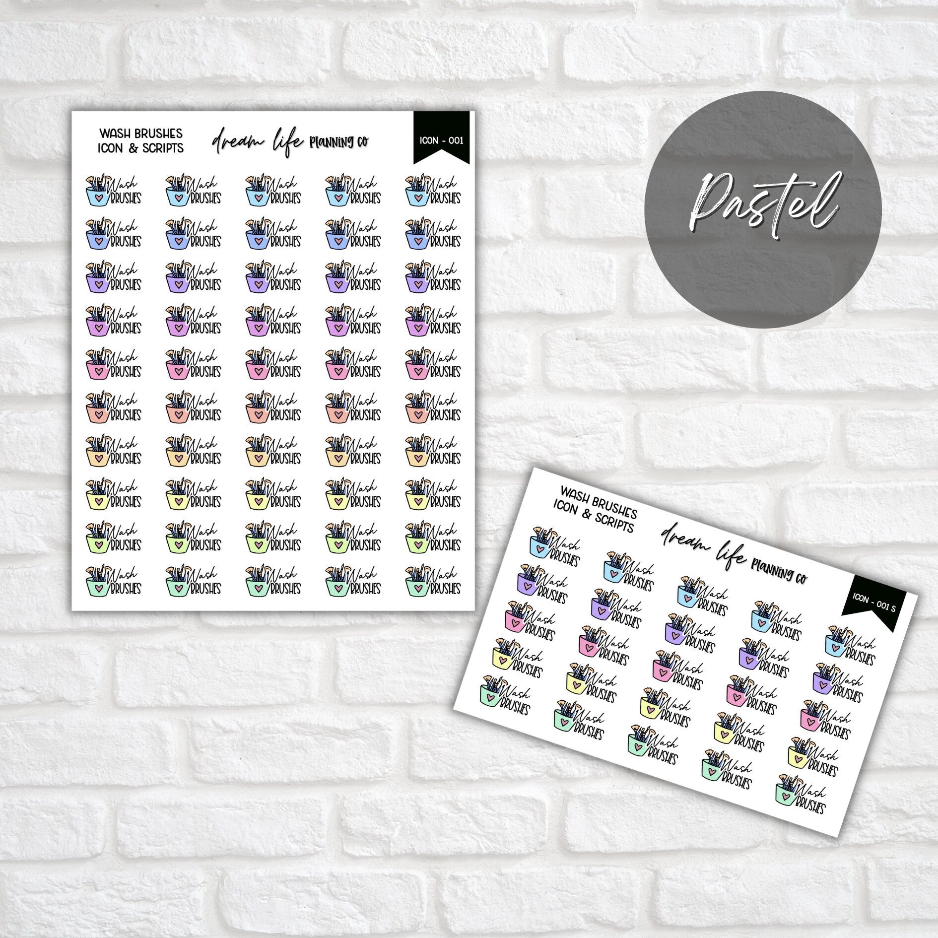 Wash Brushes Icon Planner Stickers, Wash Make Up Brushes Script Stickers, Icon Stickers, Bullet Journal, Planner Diary & Calendar Stickers