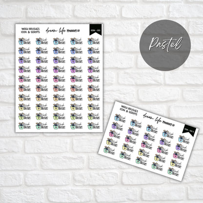 Wash Brushes Icon Planner Stickers, Wash Make Up Brushes Script Stickers, Icon Stickers, Bullet Journal, Planner Diary & Calendar Stickers