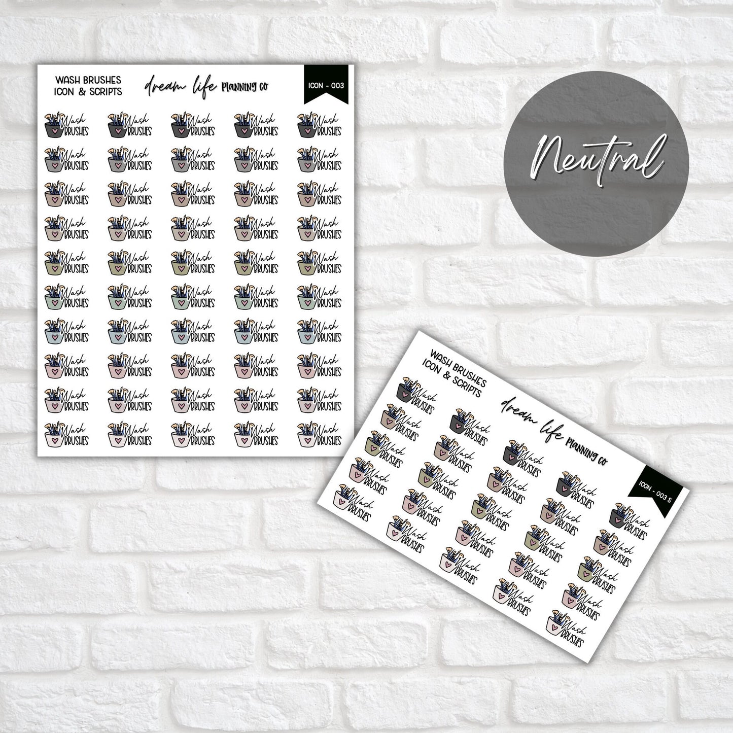 Wash Brushes Icon Planner Stickers, Wash Make Up Brushes Script Stickers, Icon Stickers, Bullet Journal, Planner Diary & Calendar Stickers