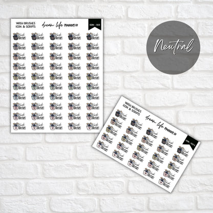 Wash Brushes Icon Planner Stickers, Wash Make Up Brushes Script Stickers, Icon Stickers, Bullet Journal, Planner Diary & Calendar Stickers