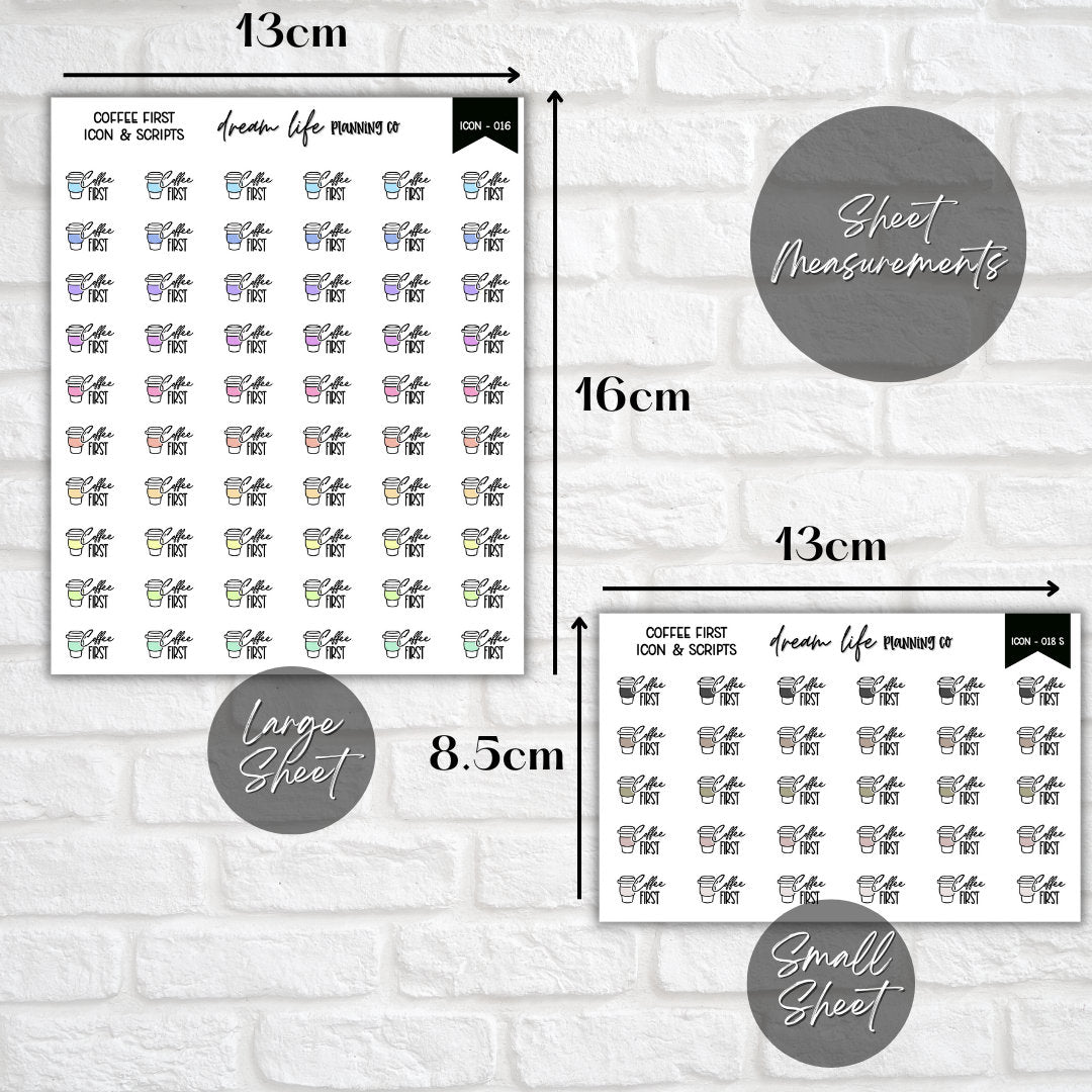 Coffee First Icon Planner Sticker, Coffee Stickers, Icon Stickers, Script Sticker, Bullet Journal Stickers, Planner Diary & Calendar Sticker