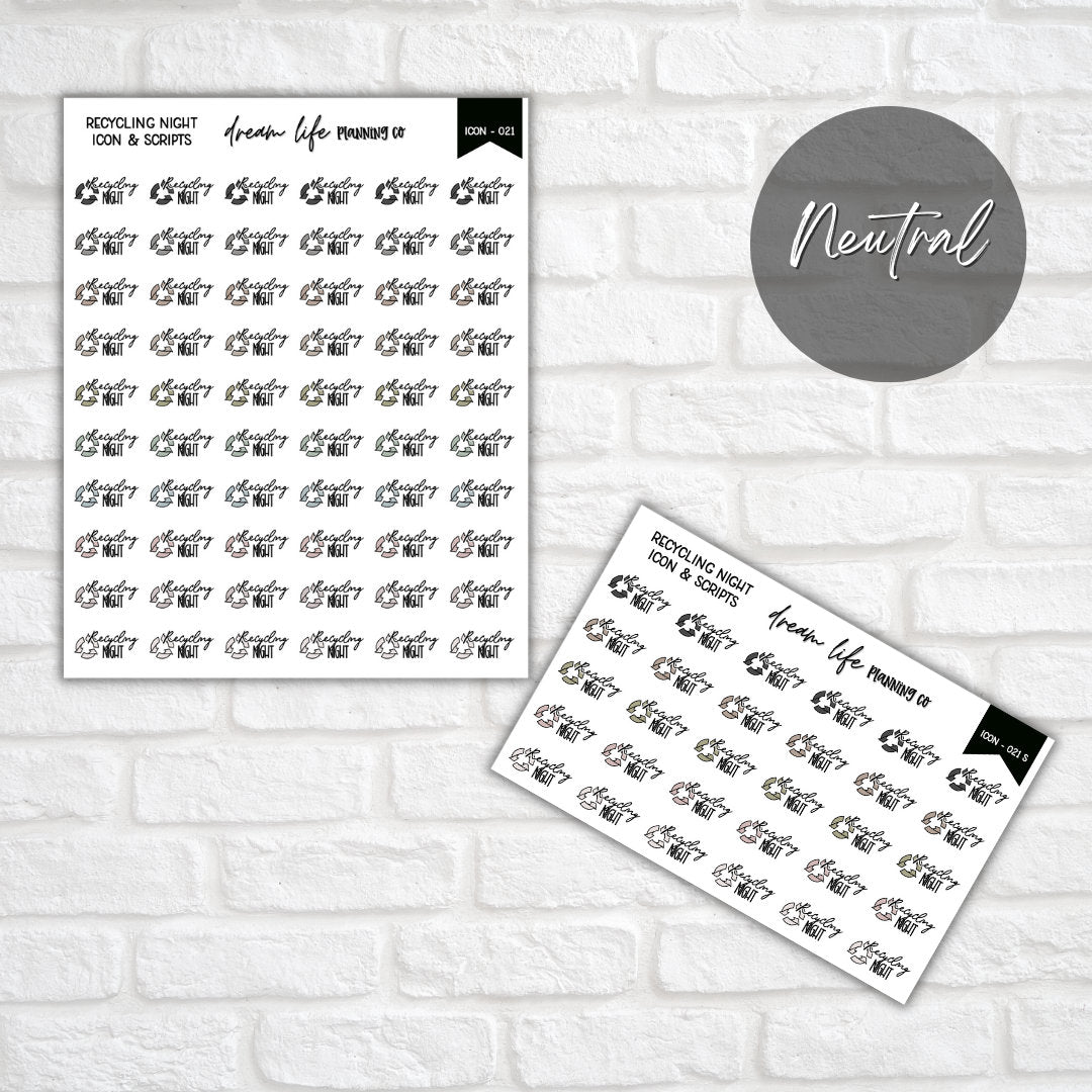 Recycling Night Icon Planner Sticker, Recycling Stickers, Bin Icon Stickers, Bullet Journal Stickers, Planner Diary & Calendar Sticker