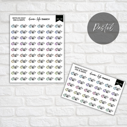 Recycling Night Icon Planner Sticker, Recycling Stickers, Bin Icon Stickers, Bullet Journal Stickers, Planner Diary & Calendar Sticker