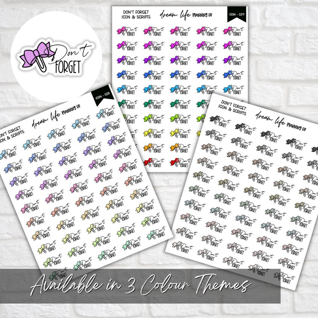 Don't Forget Icon Planner Sticker, Reminder Stickers, Icon Stickers, Bow Stickers, Bullet Journal Stickers, Planner Diary & Calendar Sticker