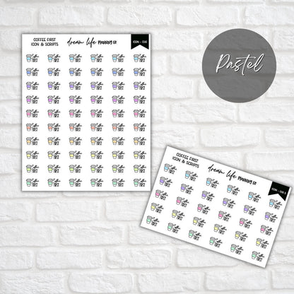 Coffee First Icon Planner Sticker, Coffee Stickers, Icon Stickers, Script Sticker, Bullet Journal Stickers, Planner Diary & Calendar Sticker