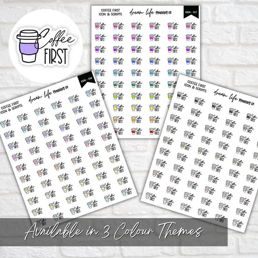 Coffee First Icon Planner Sticker, Coffee Stickers, Icon Stickers, Script Sticker, Bullet Journal Stickers, Planner Diary & Calendar Sticker