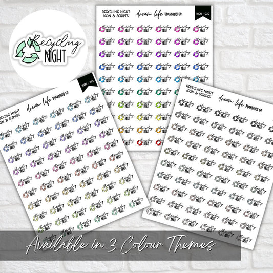 Recycling Night Icon Planner Sticker, Recycling Stickers, Bin Icon Stickers, Bullet Journal Stickers, Planner Diary & Calendar Sticker