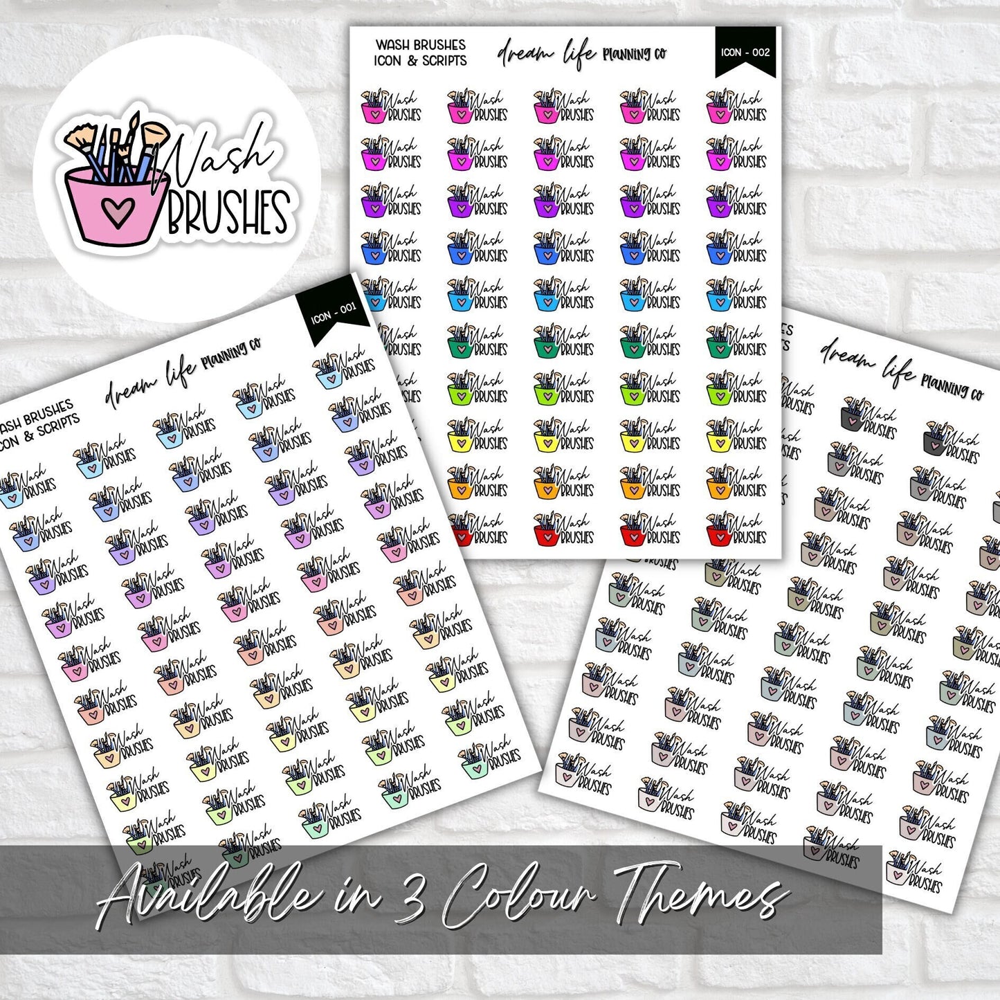 Wash Brushes Icon Planner Stickers, Wash Make Up Brushes Script Stickers, Icon Stickers, Bullet Journal, Planner Diary & Calendar Stickers